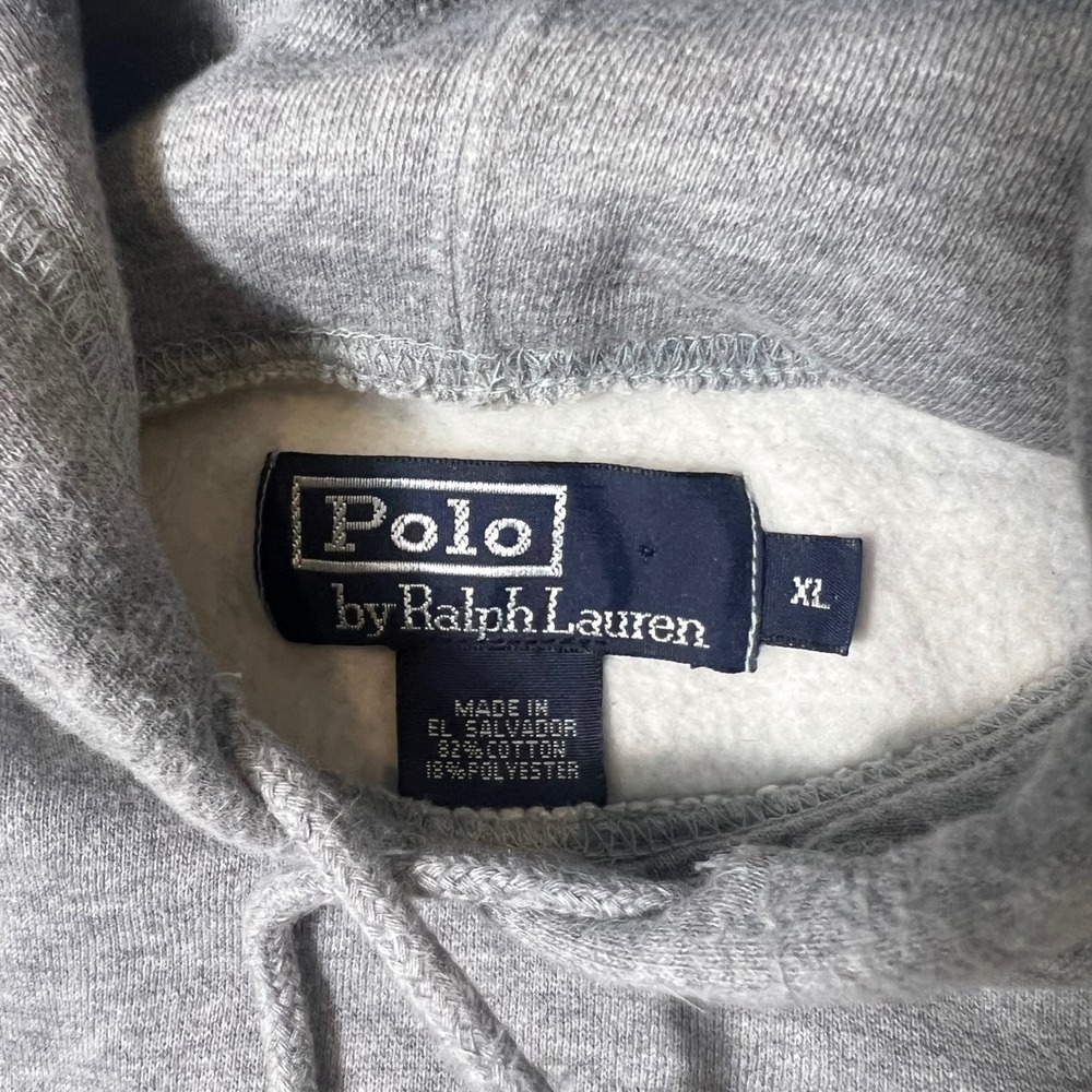 Polo Ralph Lauren Mens XL Heather Gray Fleece Pullover Hoodie Navy Pony Logo - Picture 2 of 6
